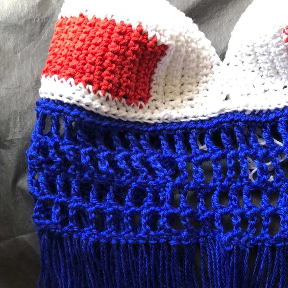 Red, White, and Blue Crochet Halter Top with Fringe - Picture 7 of 15